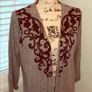 Burnout lined grey and black open front sweater